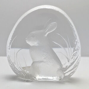 Mats Jonasson Sweden Signed Crystal Rabbit Paperweight Figurine Easter Bunny